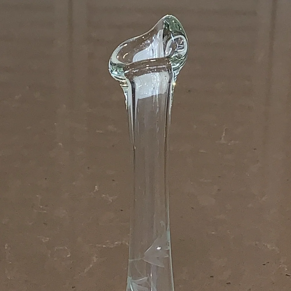 Vtg MCM Etched Glass Swung Vase 9.25”